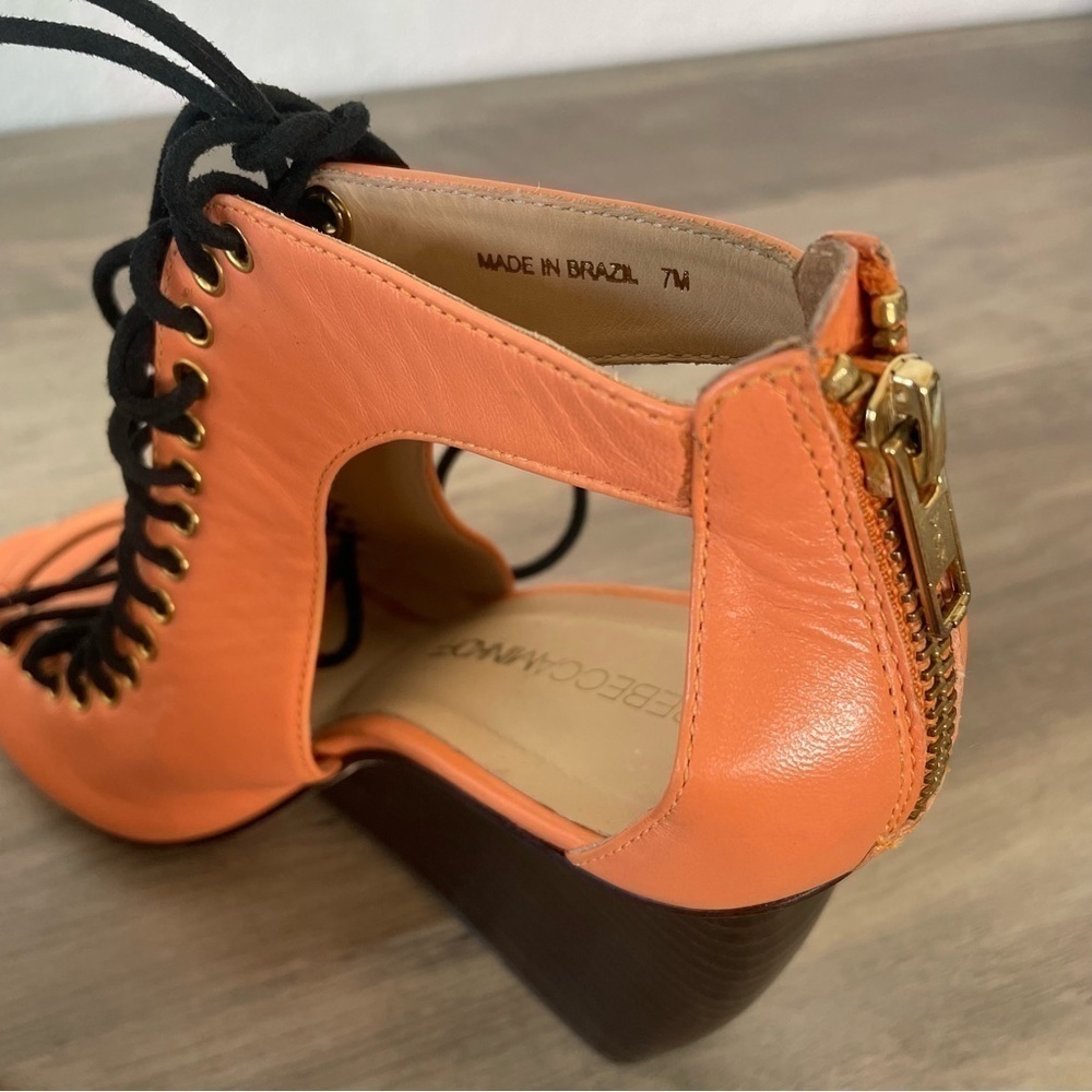 Rebecca Minkoff Peach Leather Cutout Lace Up Wedge Heels - Picture 12 of 12